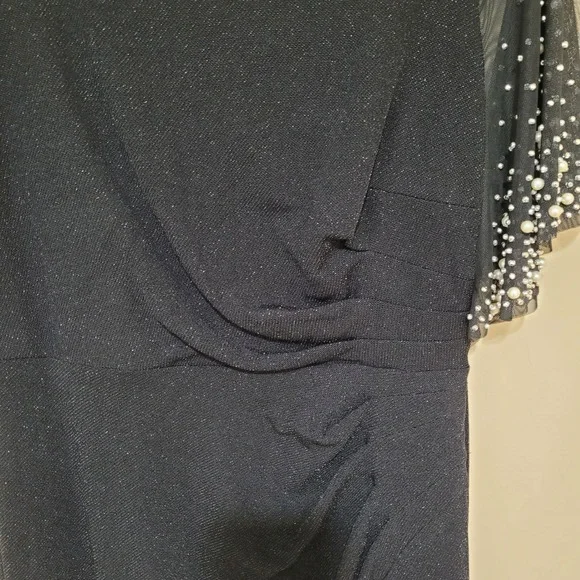 Alex Evenings Black Metallic Ruched Gown Dress with Embellished Sleeves Size 12